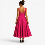 Addison | Women's Pink Square-Neck Midi Dress, Sleeveless Occasion Dress | Animated Apparel