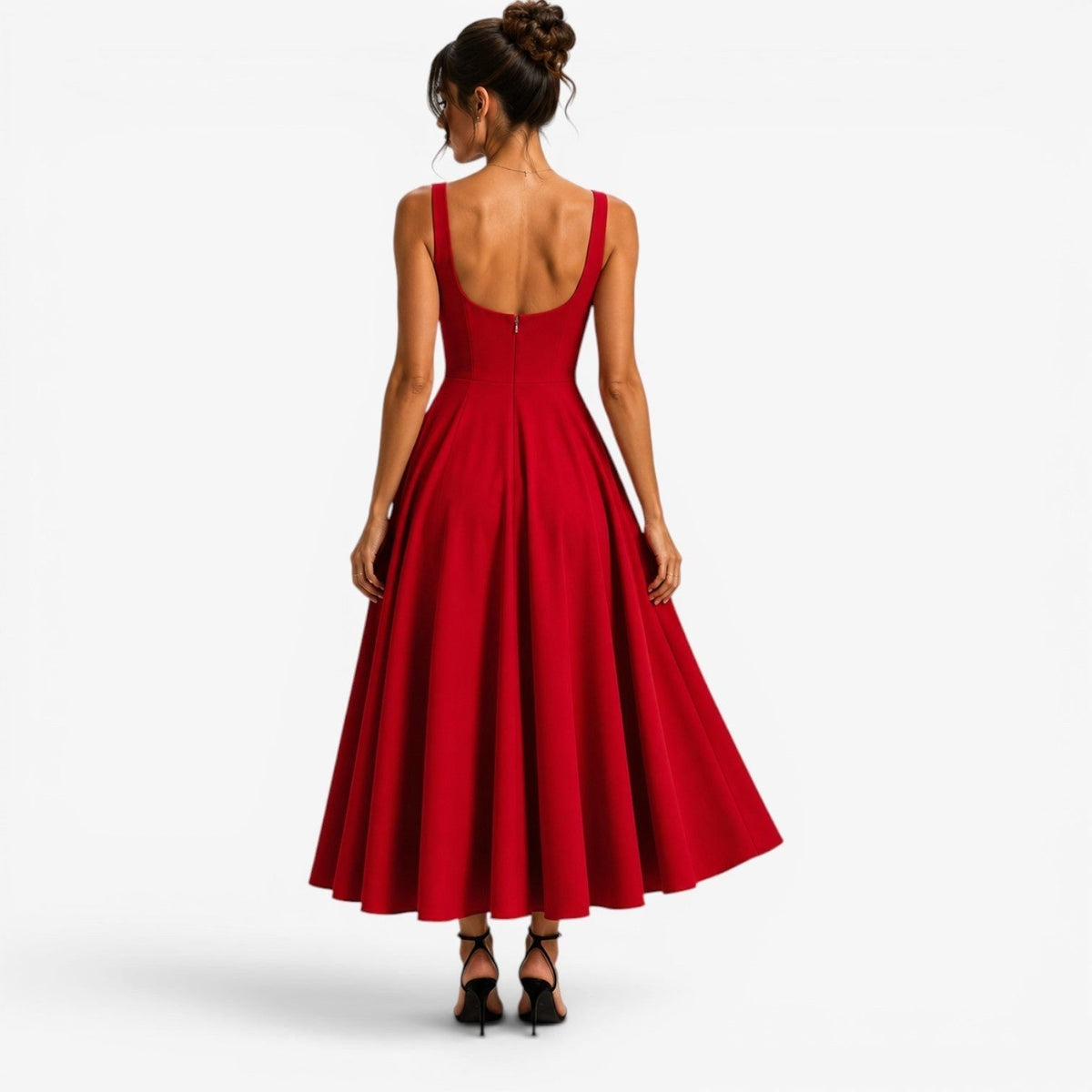 Addison | Women's Pink Square-Neck Midi Dress, Sleeveless Occasion Dress | Animated Apparel