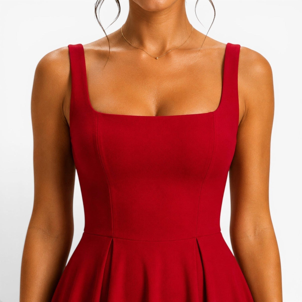 Addison | Women's Pink Square-Neck Midi Dress, Sleeveless Occasion Dress | Animated Apparel