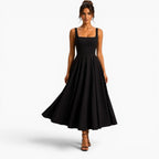 Addison | Women's Pink Square-Neck Midi Dress, Sleeveless Occasion Dress | Animated Apparel