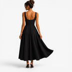 Addison | Women's Pink Square-Neck Midi Dress, Sleeveless Occasion Dress | Animated Apparel