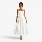 Addison | Women's Pink Square-Neck Midi Dress, Sleeveless Occasion Dress | Animated Apparel