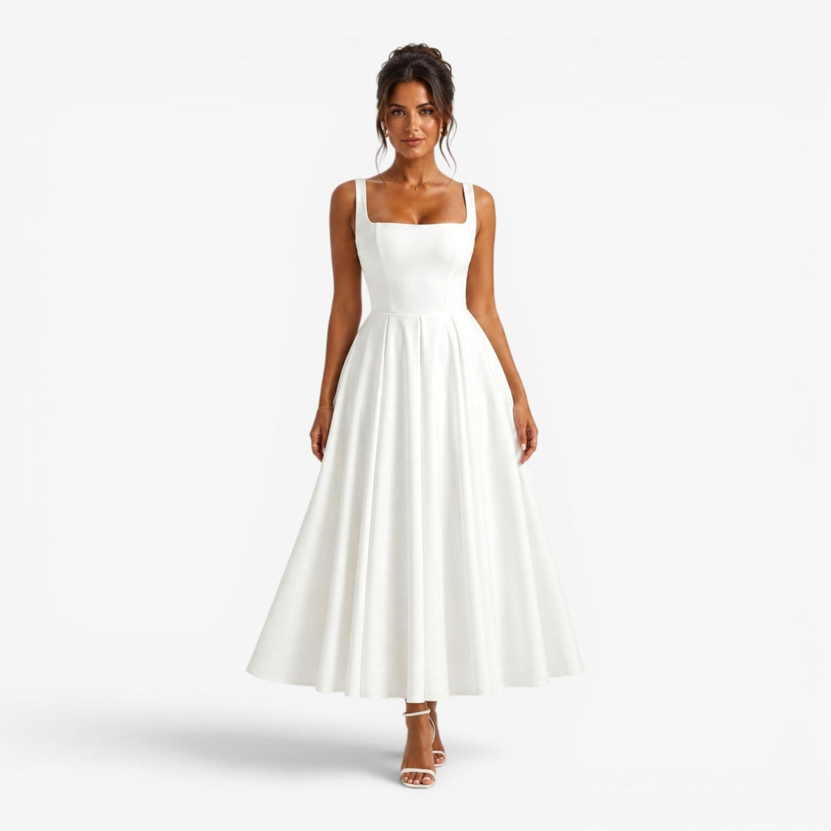 Addison | Women's Pink Square-Neck Midi Dress, Sleeveless Occasion Dress | Animated Apparel