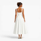 Addison | Women's Pink Square-Neck Midi Dress, Sleeveless Occasion Dress | Animated Apparel