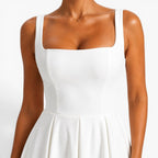 Addison | Women's Pink Square-Neck Midi Dress, Sleeveless Occasion Dress | Animated Apparel