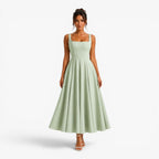 Addison | Women's Pink Square-Neck Midi Dress, Sleeveless Occasion Dress | Animated Apparel