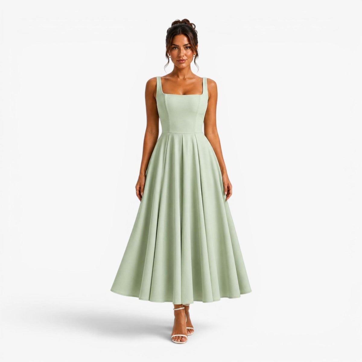Addison | Women's Pink Square-Neck Midi Dress, Sleeveless Occasion Dress | Animated Apparel