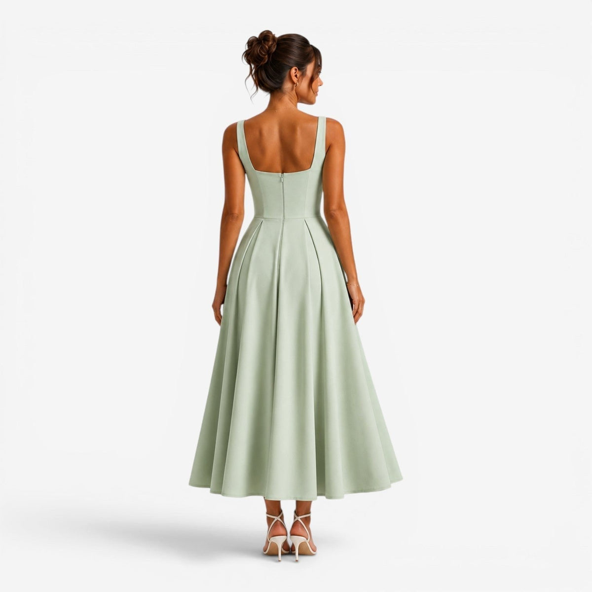 Addison | Women's Pink Square-Neck Midi Dress, Sleeveless Occasion Dress | Animated Apparel