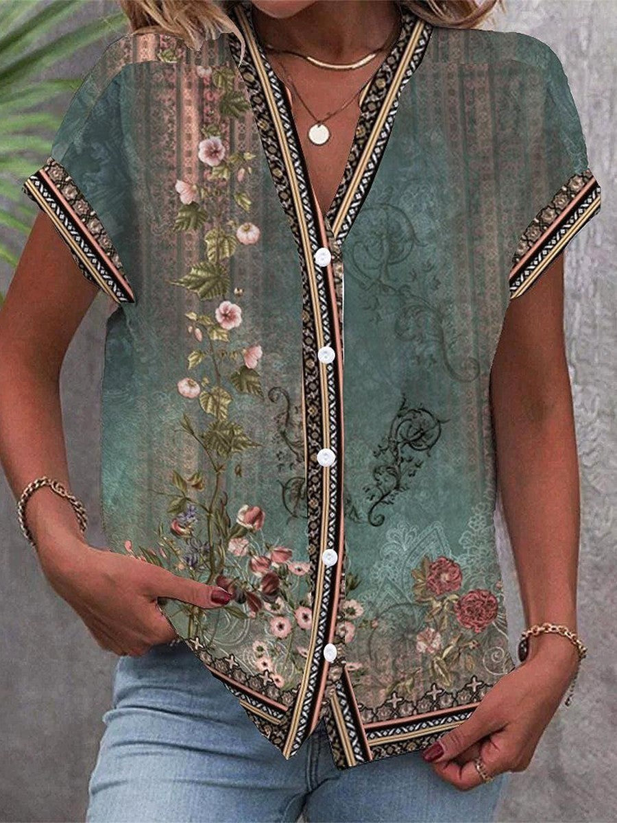 Hannah | Women's Boho Floral V-Neck Blouse - image 1