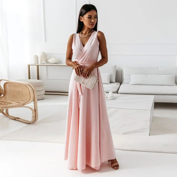 Harper | Women's Elegant Wrap Maxi Dress - Pale Pink