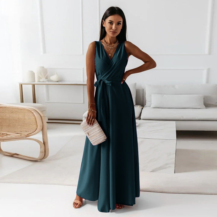 Harper | Women's Elegant Wrap Maxi Dress - Dark Green