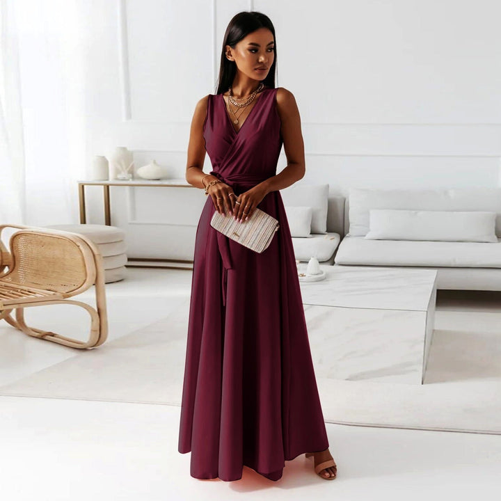 Harper | Women's Elegant Wrap Maxi Dress - Burgundy