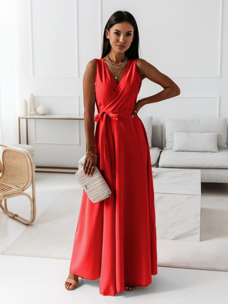 Harper | Women's Elegant Wrap Maxi Dress - Red