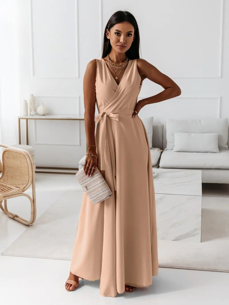 Harper | Women's Elegant Wrap Maxi Dress - Khaki