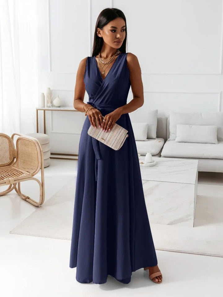 Harper | Women's Elegant Wrap Maxi Dress - Navy Blue
