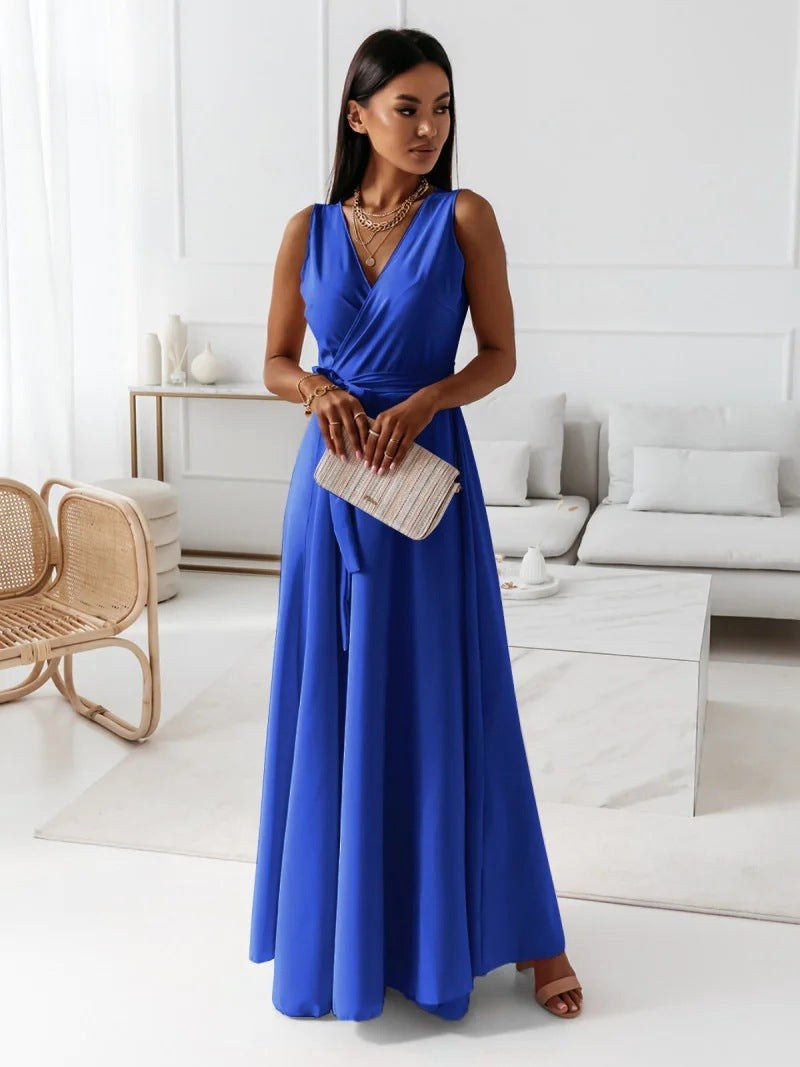 Harper | Women's Elegant Wrap Maxi Dress - Blue