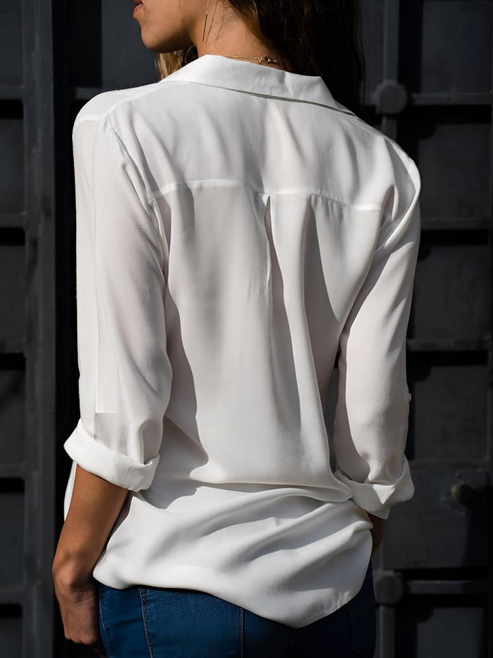 Harper | Women's Fluid Silk V-Neck Blouse - Grigio