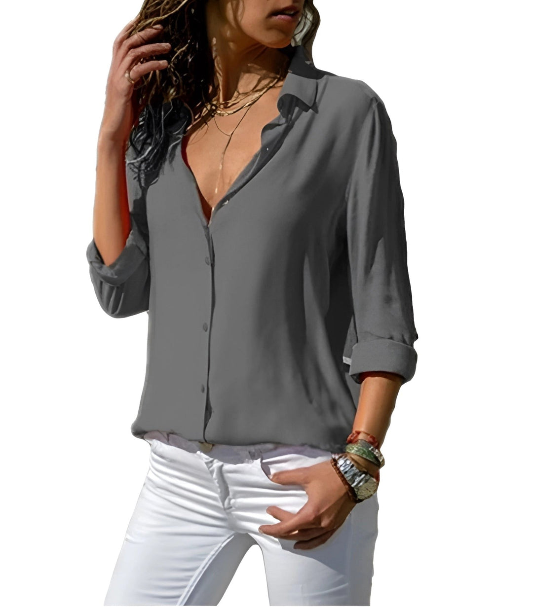 Harper | Women's Fluid Silk V-Neck Blouse - Blu Scuro
