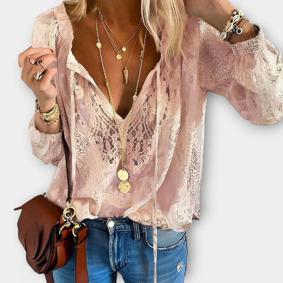Harper | Women's Lace Blouse with Tie Neckline - image 4