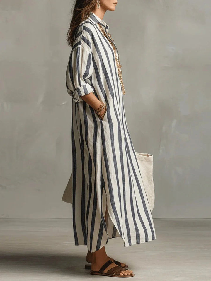 Harper | Women's Linen Long Shirt Dress - Green