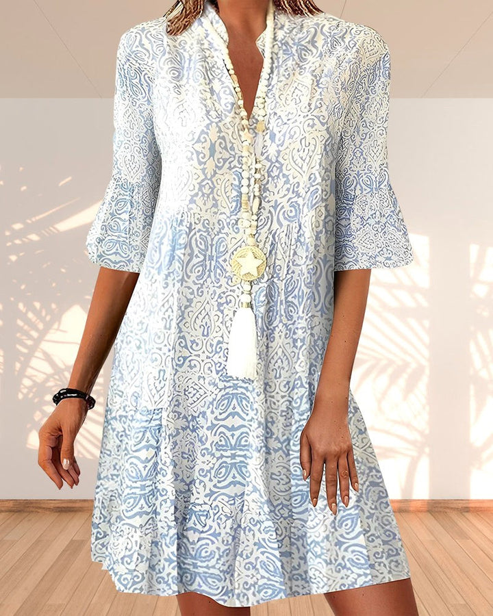 Harper | Women's Paisley Print Boho Mini Dress - Blue