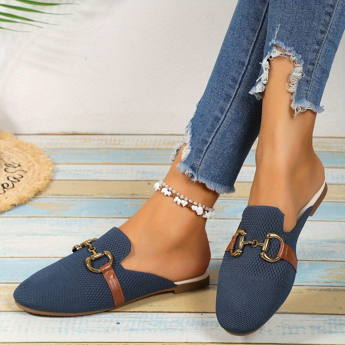 Harper | Women's Patterned Summer Slippers - military blue
