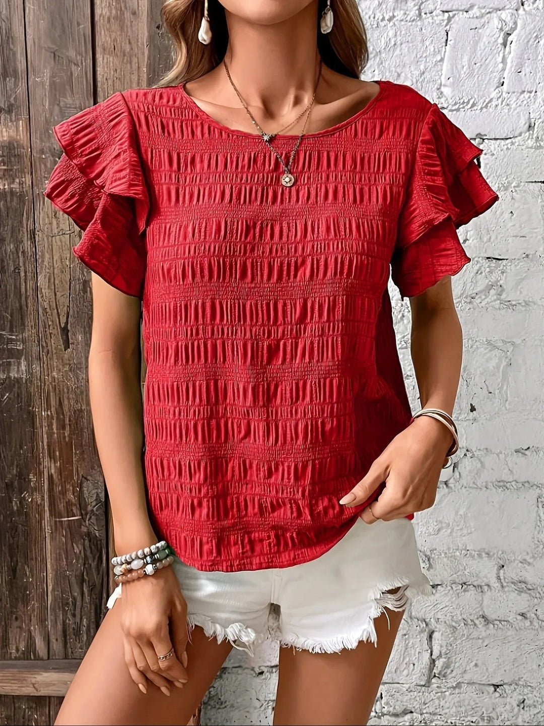 Harper | Women's Smocked Bodice Short Sleeve Top - Black