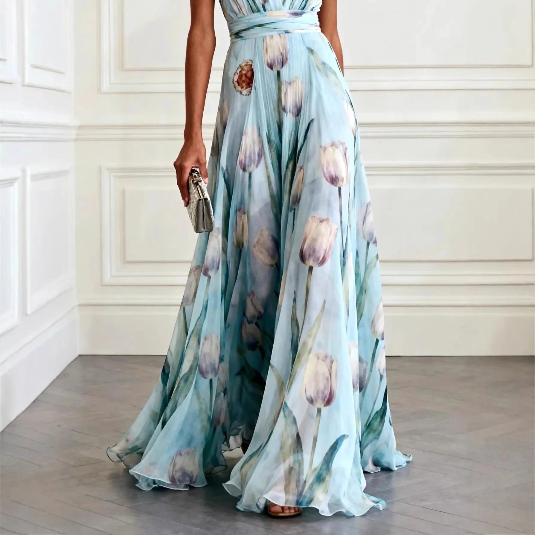 Harper | Women's Tulip Floral Wedding Guest Dress - Burgundy