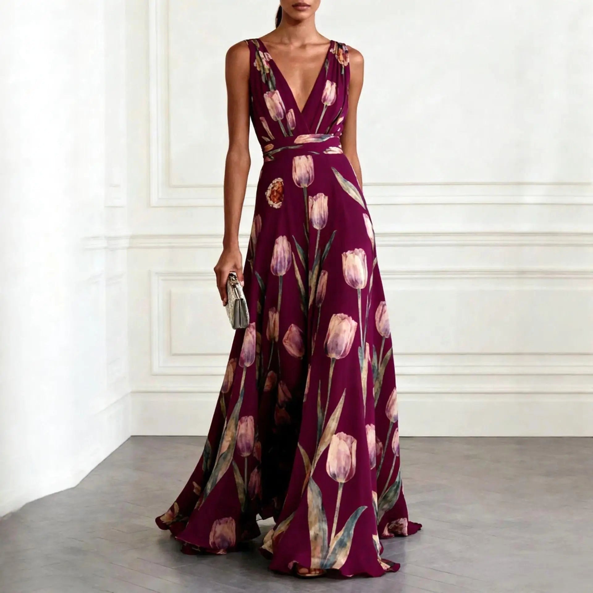 Harper | Women's Tulip Floral Wedding Guest Dress - Green