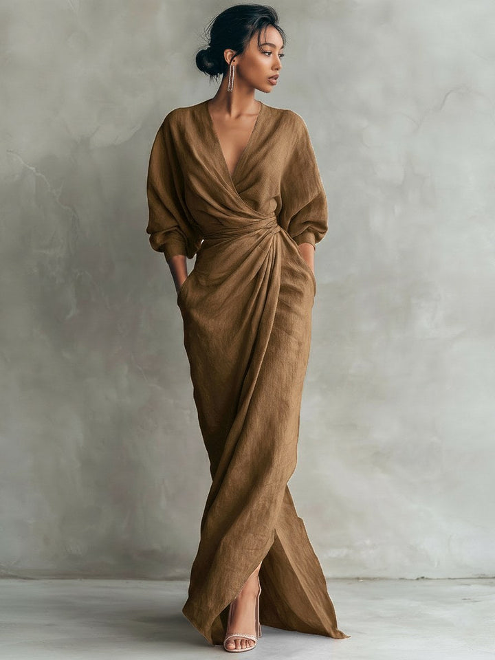 Harper | Women's V-Neck Linen Blend Maxi Dress - Black