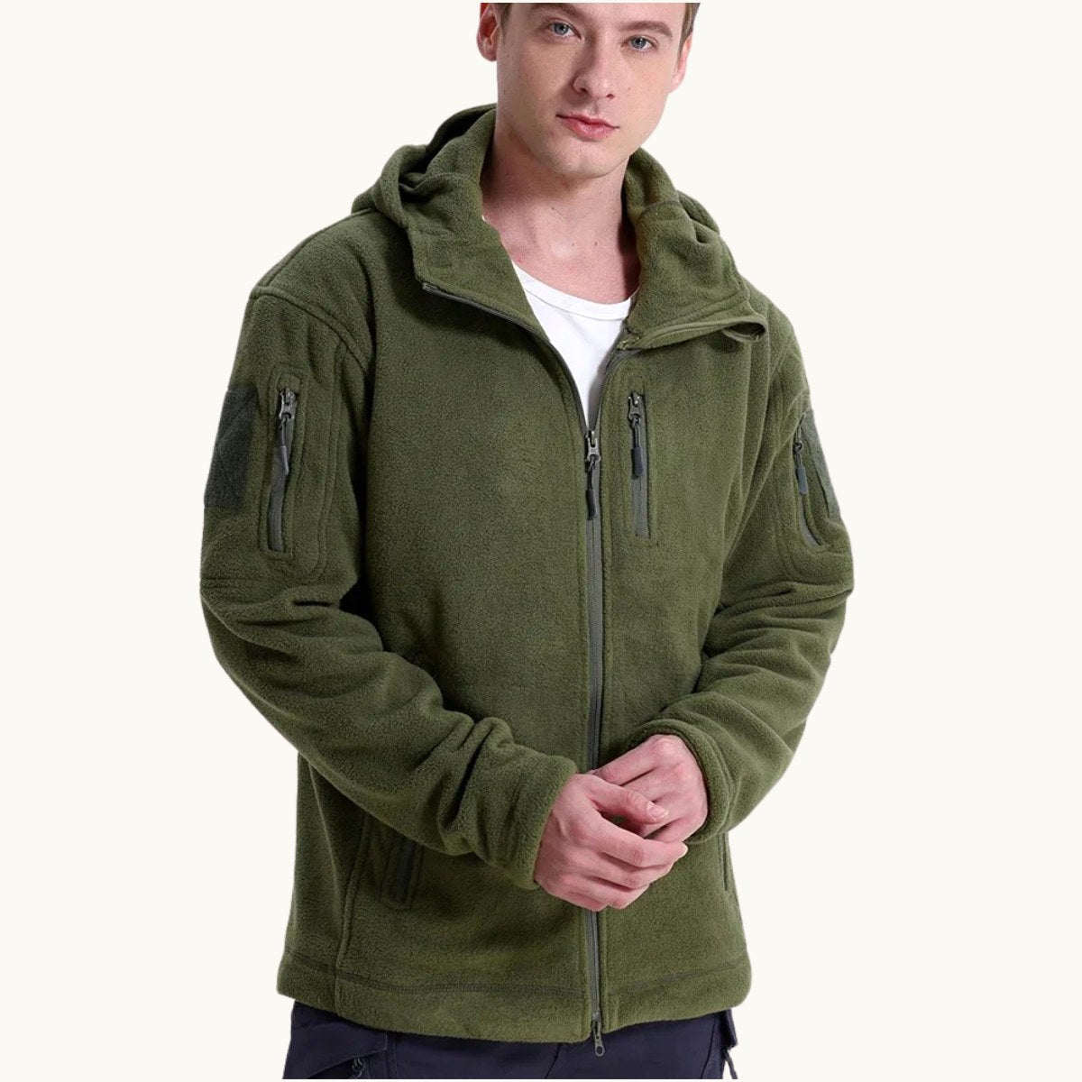 Harrison | Men's Warm Tactical Fleece Jacket, Hooded Outdoor Jacket | Animated Apparel | Black