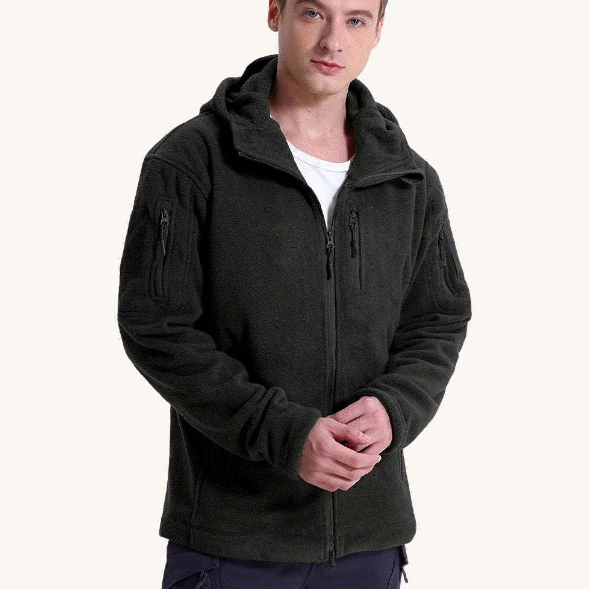 Harrison | Men's Warm Tactical Fleece Jacket, Hooded Outdoor Jacket | Animated Apparel | Army Green