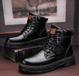 Harry | Men's Leather Lace-Up Work Boots, High-Top Construction Boots | Animated Apparel | Black