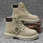 Harry | Men's Leather Lace-Up Work Boots, High-Top Construction Boots | Animated Apparel | Gray
