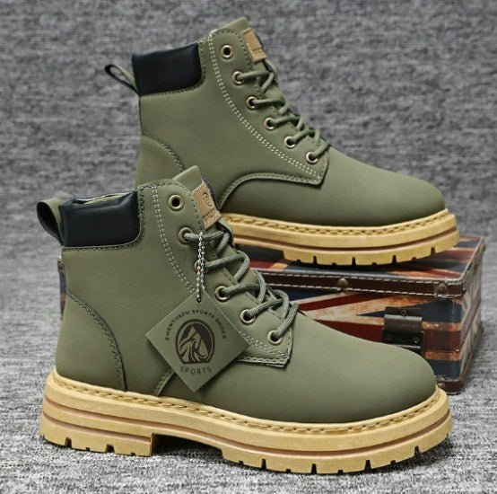 Harry | Men's Leather Lace-Up Work Boots, High-Top Construction Boots | Animated Apparel | Green