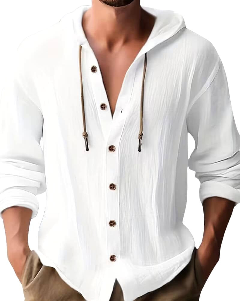 Nathan | Men's Hooded Long-Sleeve Shirt, Relaxed-Fit Casual Shirt | Animated Apparel