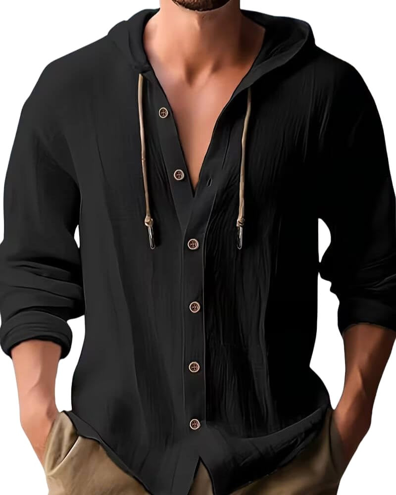 Nathan | Men's Hooded Long-Sleeve Shirt, Relaxed-Fit Casual Shirt | Animated Apparel