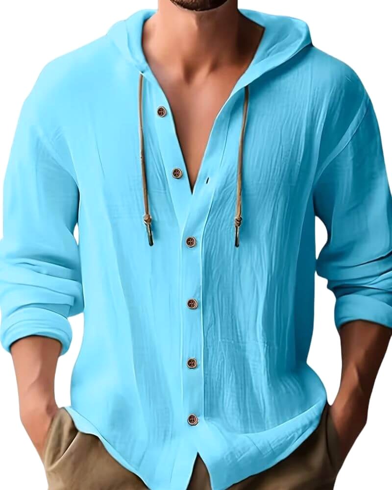 Nathan | Men's Hooded Long-Sleeve Shirt, Relaxed-Fit Casual Shirt | Animated Apparel