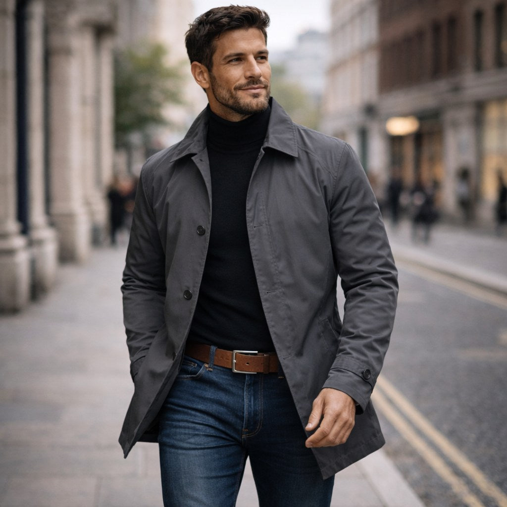Harvey | Men's Tailored All-Weather Overcoat, Timeless Autumn Coat | Animated Apparel