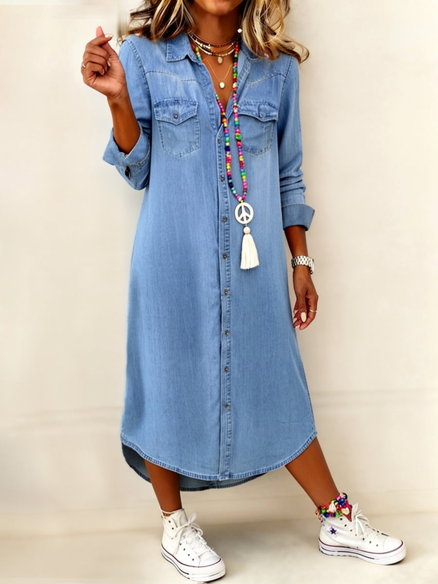 Helen | Women's Denim Shirt Dress Long Sleeve - image 1