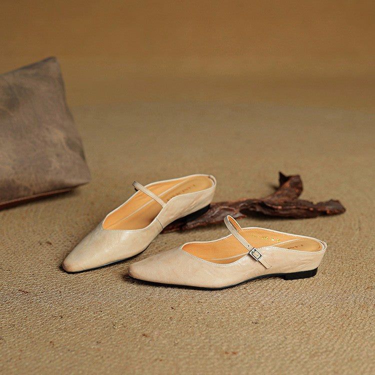 Holly | Women's Leather Mary Jane Mules, Pointed Toe Comfort Shoes | Animated Apparel