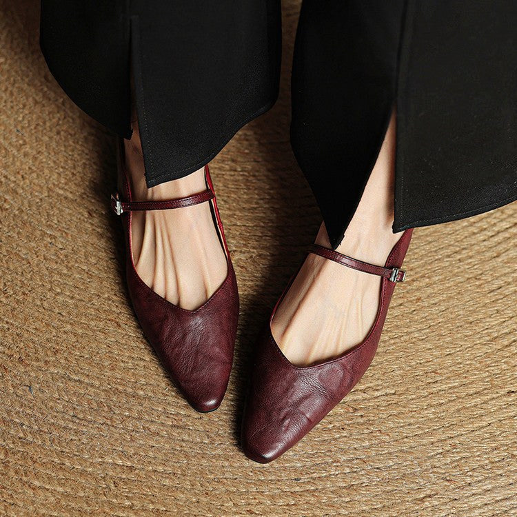 Holly | Women's Leather Mary Jane Mules, Pointed Toe Comfort Shoes | Animated Apparel