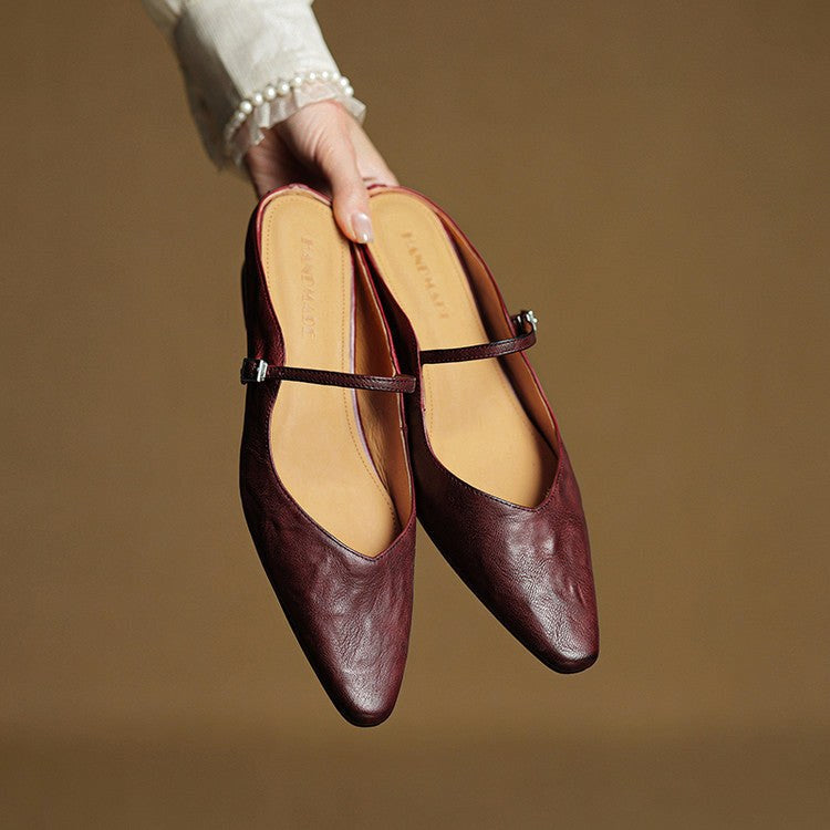 Holly | Women's Leather Mary Jane Mules, Pointed Toe Comfort Shoes | Animated Apparel