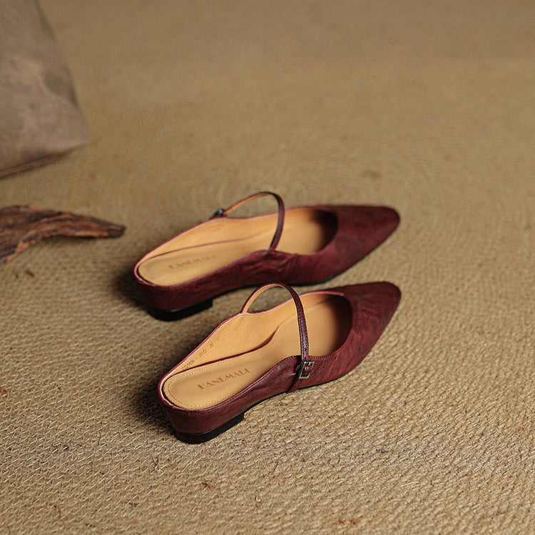 Holly | Women's Leather Mary Jane Mules, Pointed Toe Comfort Shoes | Animated Apparel