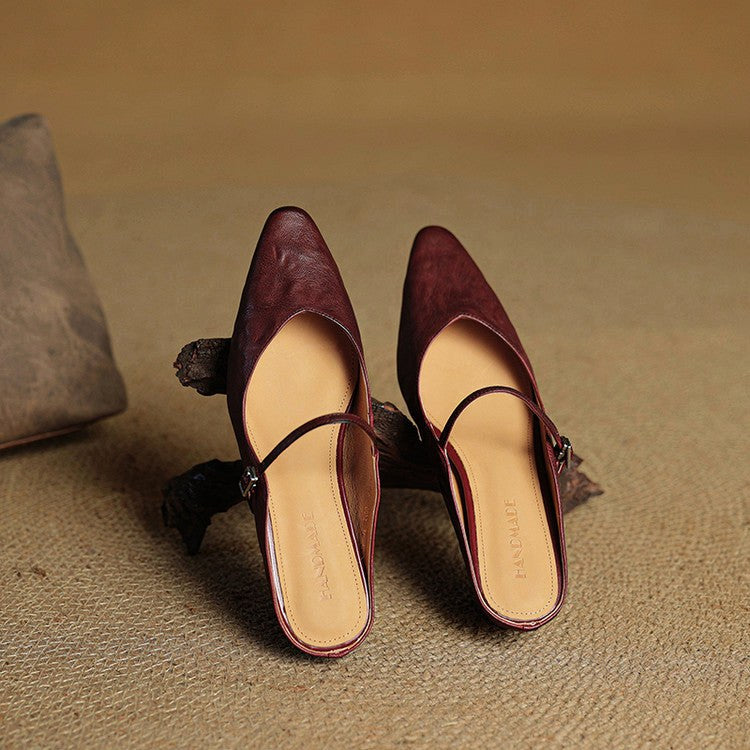 Holly | Women's Leather Mary Jane Mules, Pointed Toe Comfort Shoes | Animated Apparel