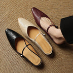 Holly | Women's Leather Mary Jane Mules, Pointed Toe Comfort Shoes | Animated Apparel