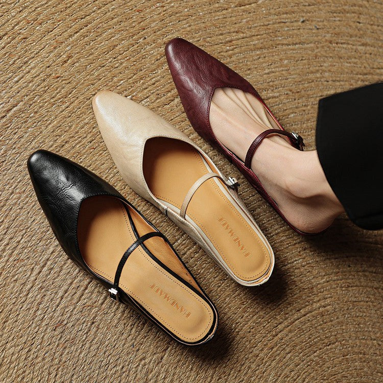 Holly | Women's Leather Mary Jane Mules, Pointed Toe Comfort Shoes | Animated Apparel