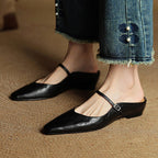 Holly | Women's Leather Mary Jane Mules, Pointed Toe Comfort Shoes | Animated Apparel