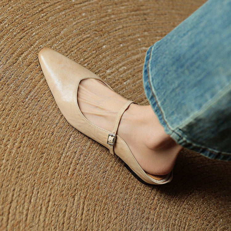 Holly | Women's Leather Mary Jane Mules, Pointed Toe Comfort Shoes | Animated Apparel