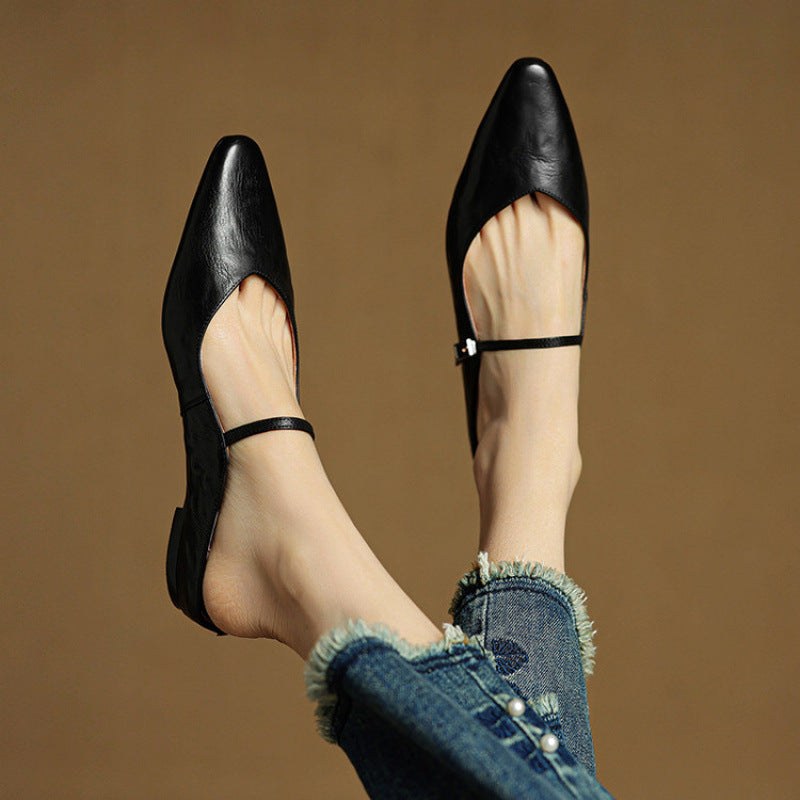 Holly | Women's Leather Mary Jane Mules, Pointed Toe Comfort Shoes | Animated Apparel